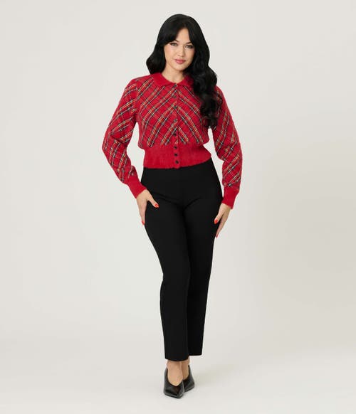 Unique Vintage Collared Knit Cardigan In Red