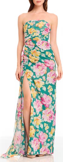 Lulu Metallic Floral Strapless Gown
