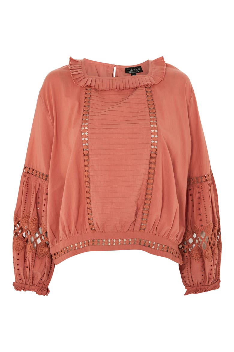 Cutwork Balloon Sleeve Blouse, Alternate, color, DUSTY PINK