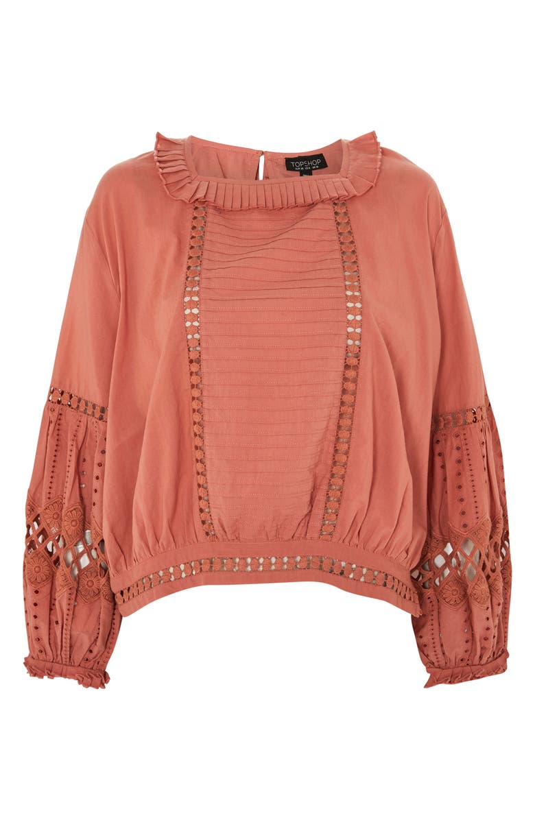 Topshop Cutwork Balloon Sleeve Blouse, Alternate, color, 