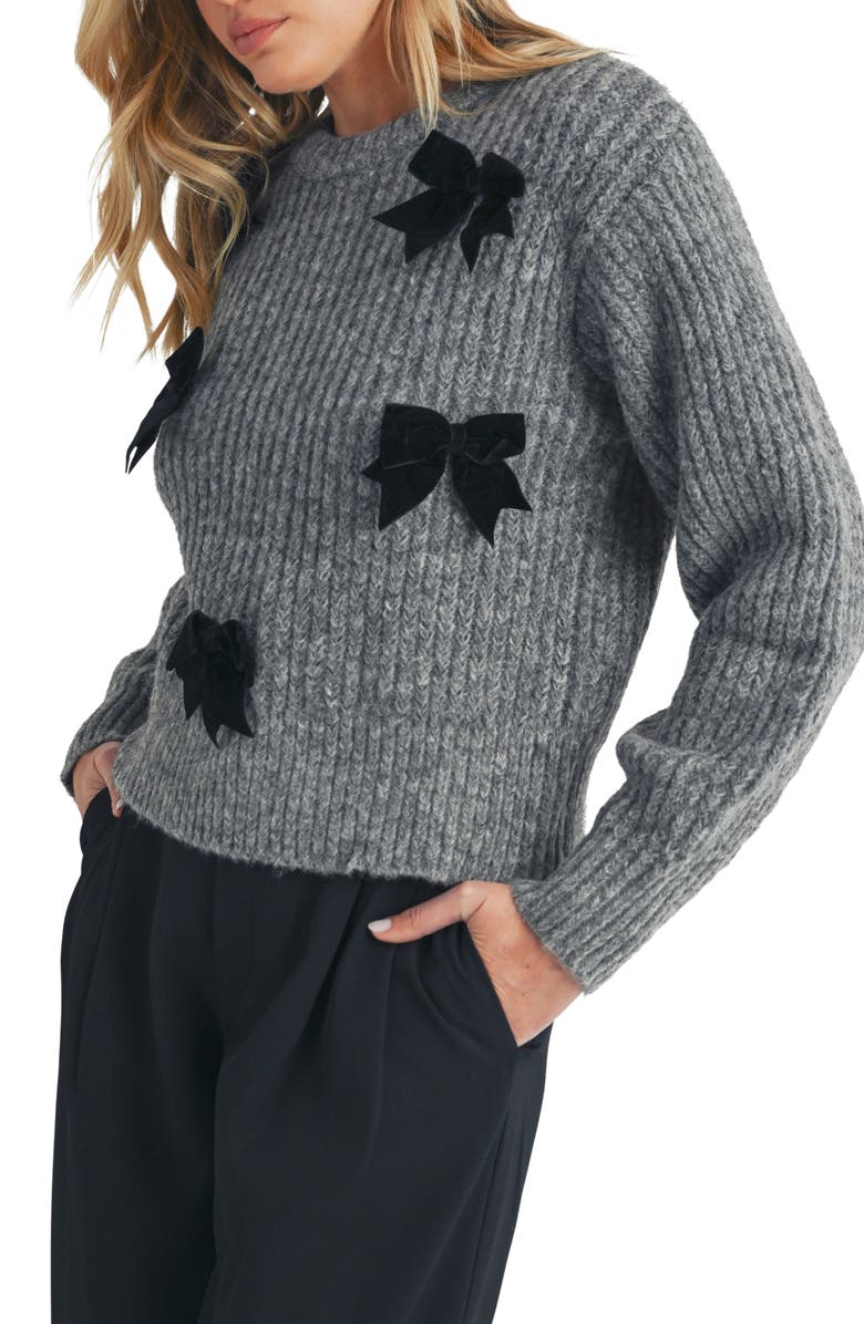 Lush Velvet Bow Embellished Sweater, Alternate, color, Charcoal