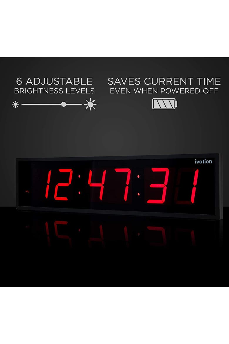 Large Digital Clock, 24 Led Wall Clock with Stopwatch, Alarms, Timer, Temp & Remote, Alternate, color, Red