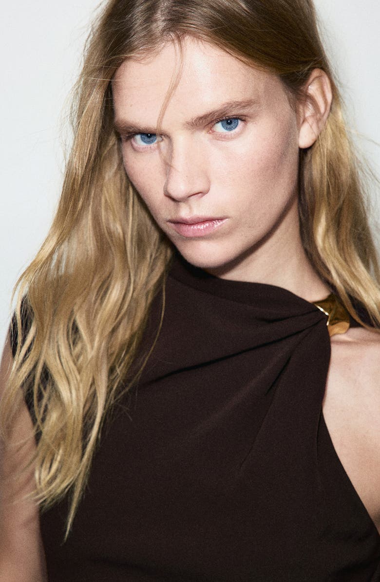 MANGO Asymmetric Neck Dress, Alternate, color, Brown