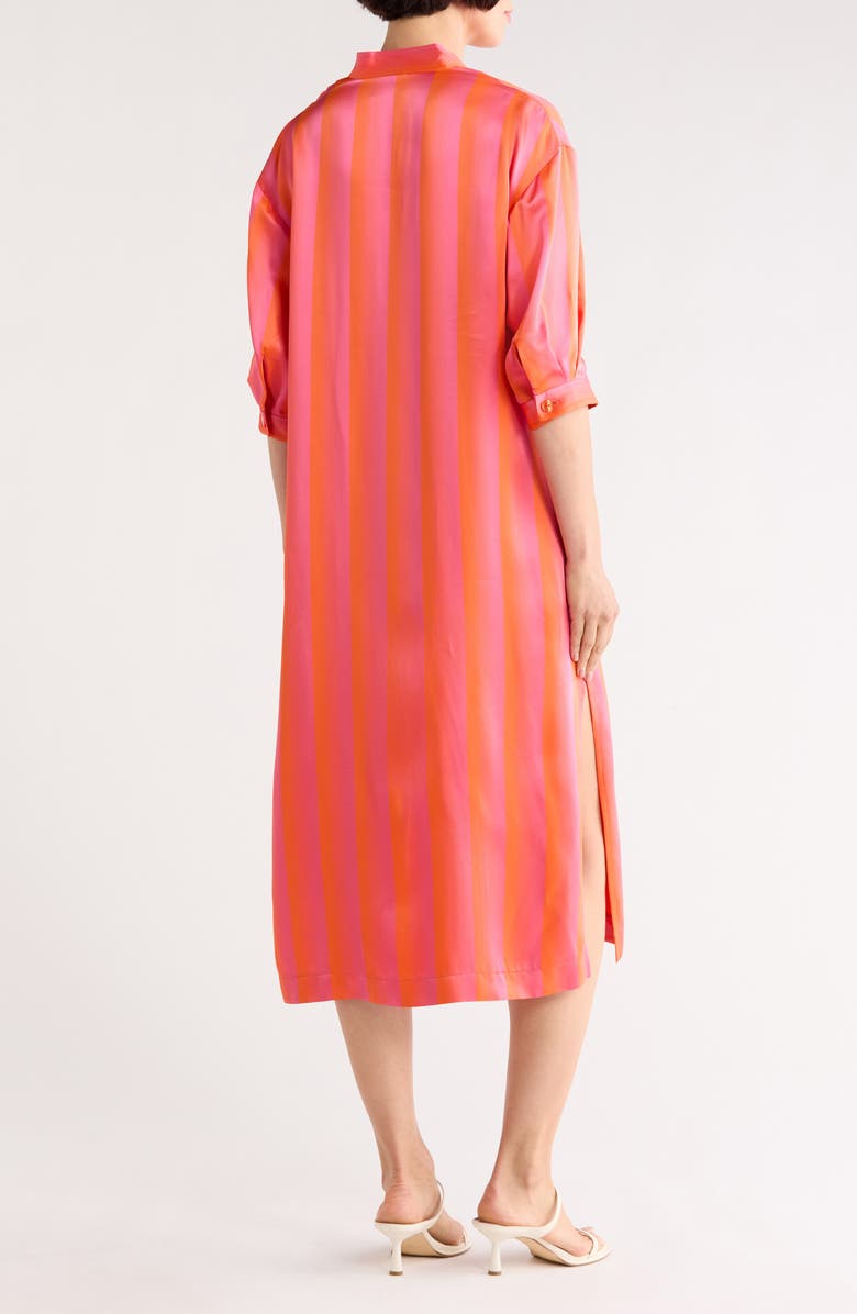 Longchamp Stripe Satin Split Neck Midi Dress, Alternate, color, Fuchsia/ Orange