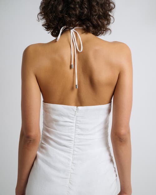 Onia Air Linen Ruched Halter Dress In White