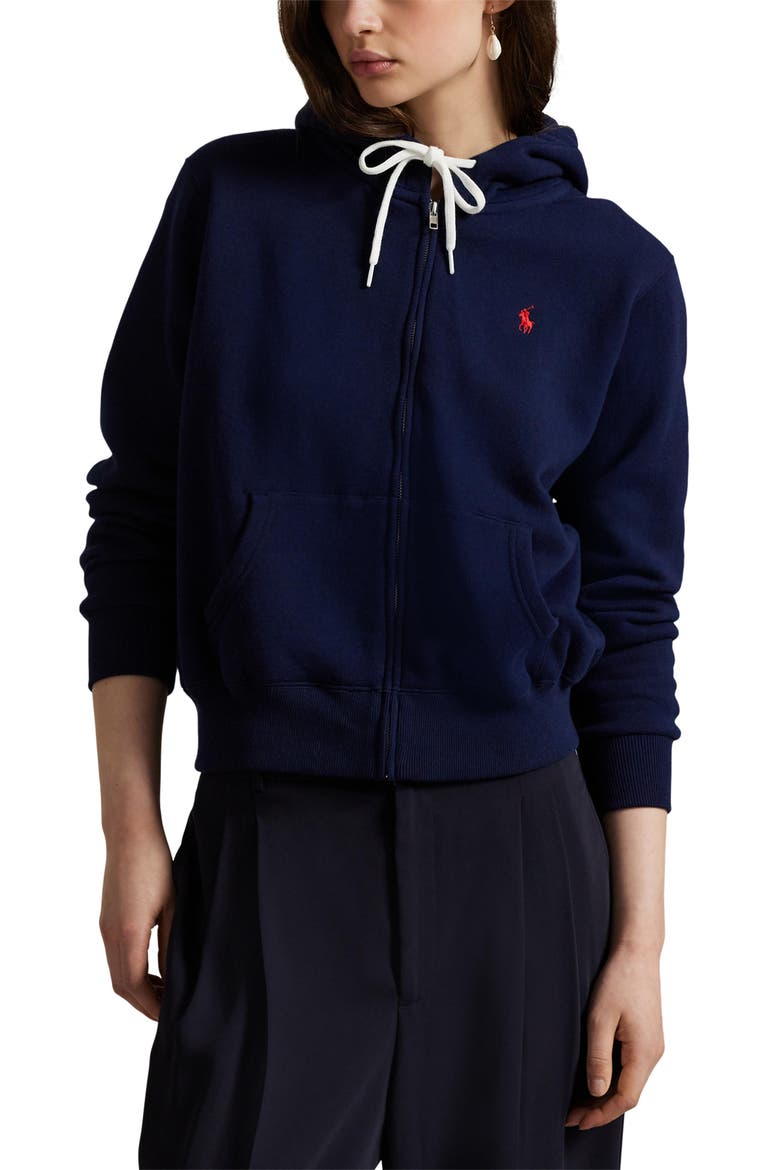 Full Zip Cotton Blend Fleece Hoodie, Main, color, CRUISE NAVY