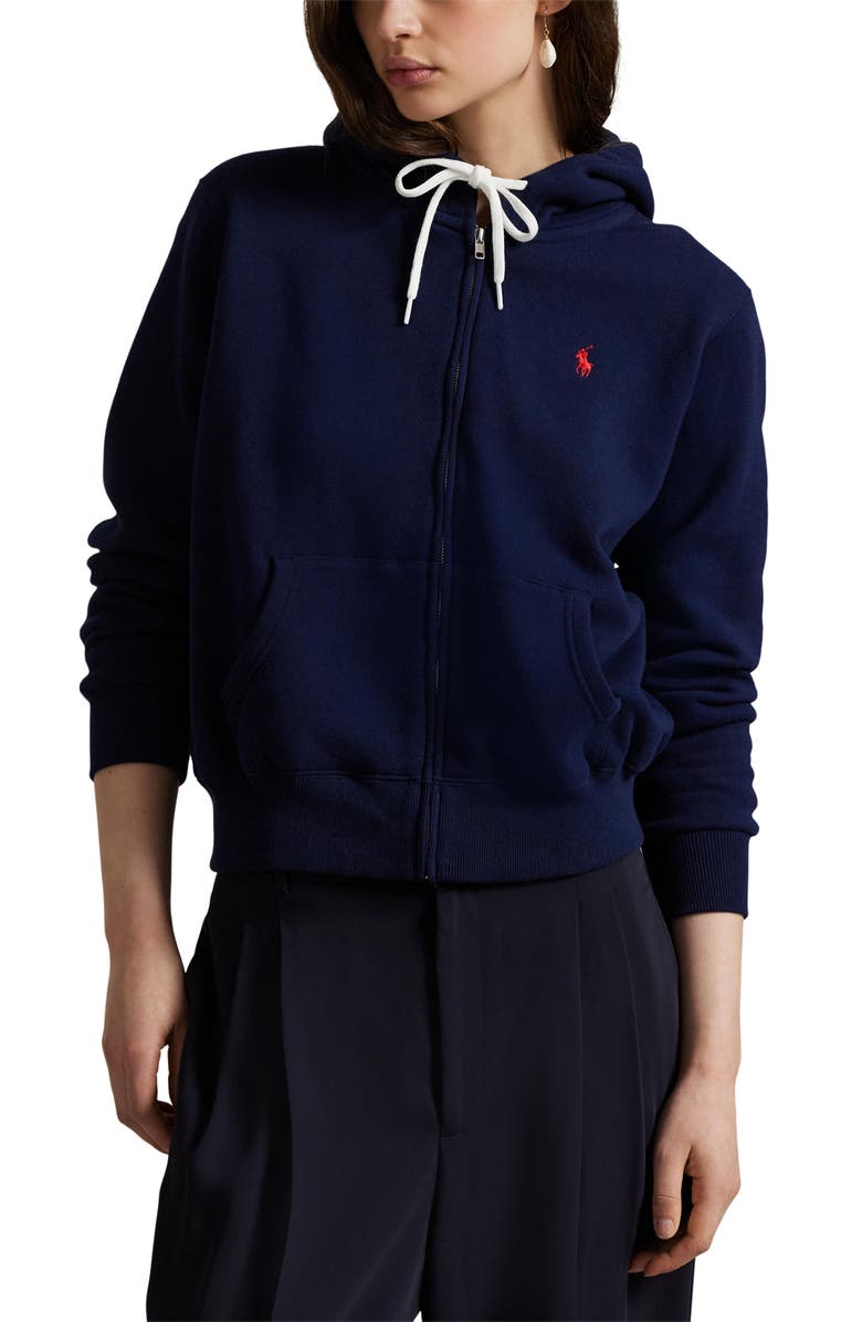 Polo Ralph Lauren Arctic Fleece Shrunken Fit Zip-Up Hoodie, Main, color, Cruise Navy