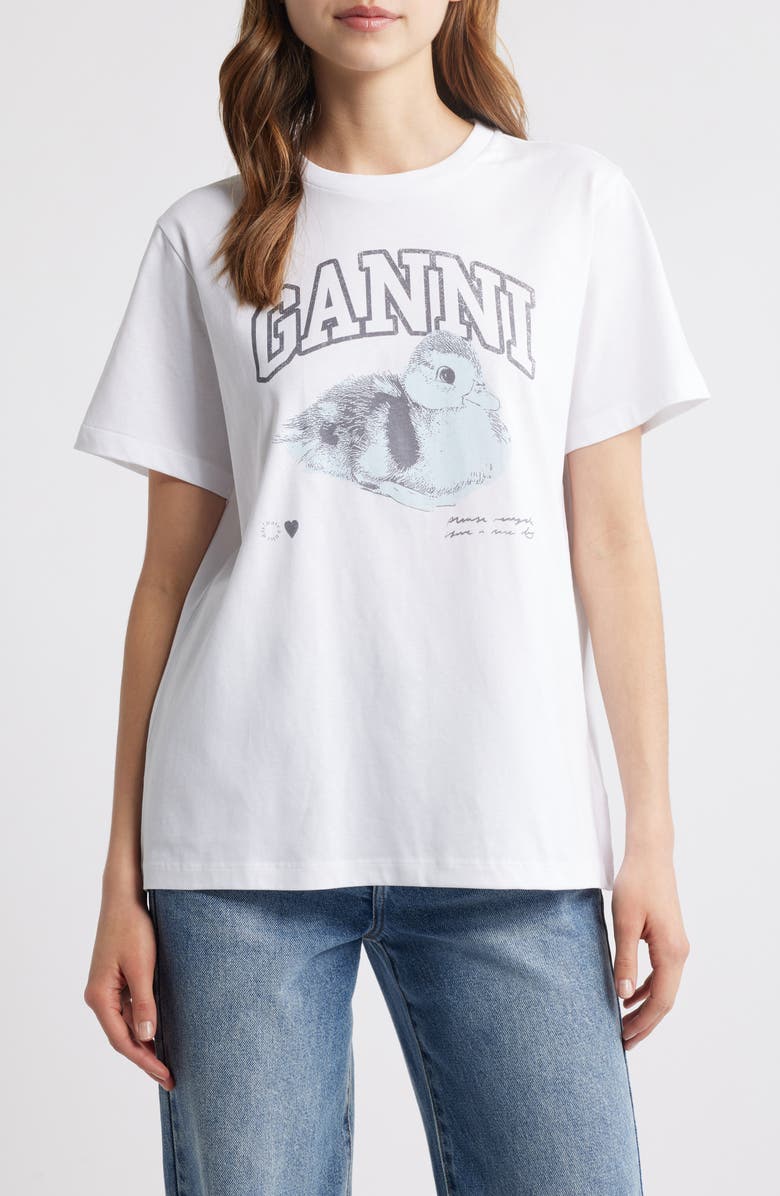 Ganni Basic Duckie Relaxed Graphic T-Shirt, Main, color,