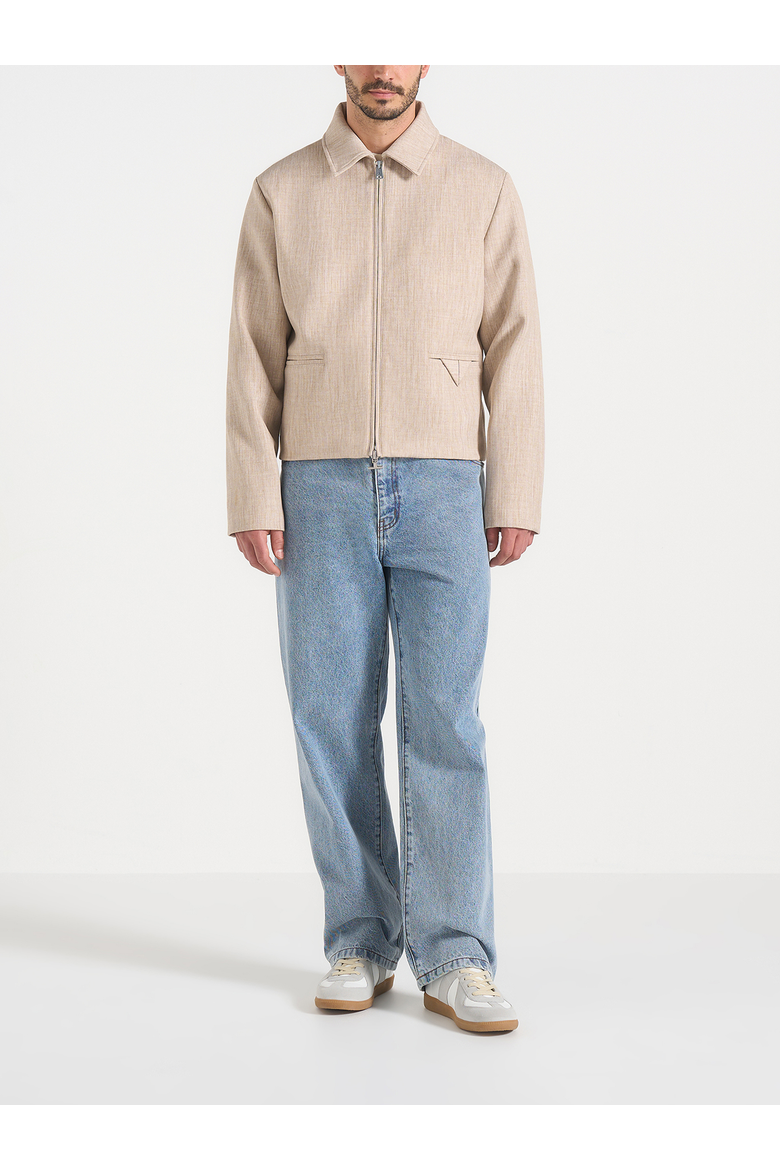 Amir Boxy Hatched Harrington Jacket, Main, color, Beige