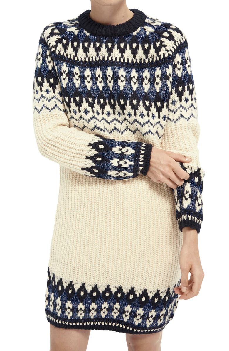 Scotch & Soda Long Sleeve Fair Isle Sweater Dress, Alternate, color,