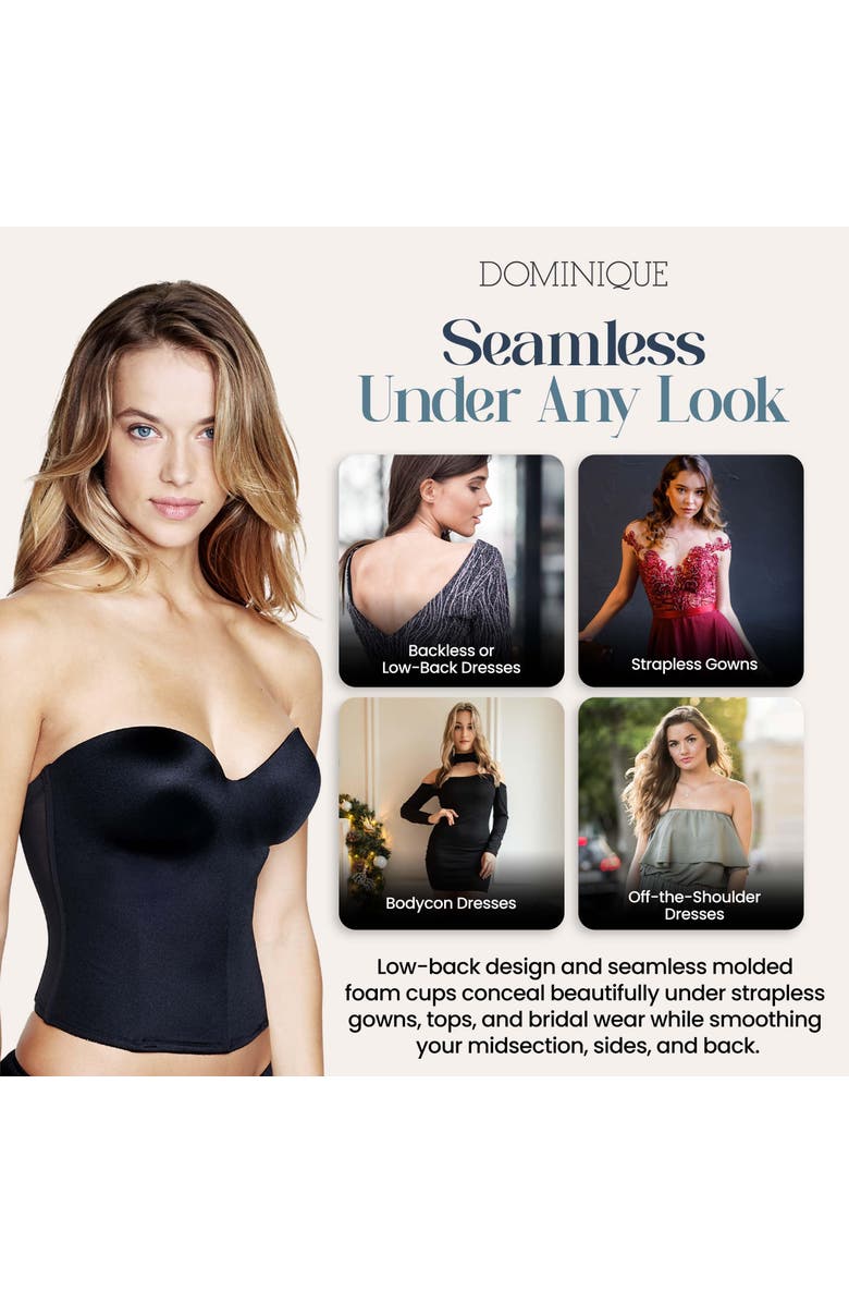 Dominique Intimates Ariel Low Back Hidden Underwire Convertible Strapless Longline Bra, Alternate, color, Black
