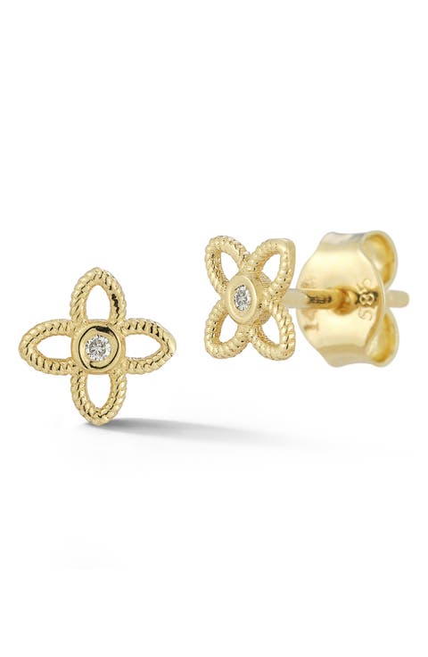 Bezel Set Diamond Clover Stud Earrings