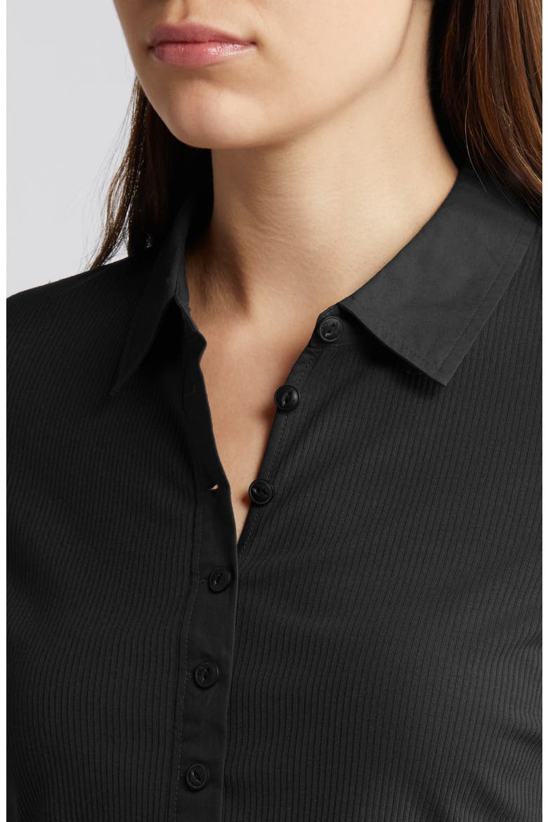 Mixed Media Rib Polo, Alternate, color, BLACK
