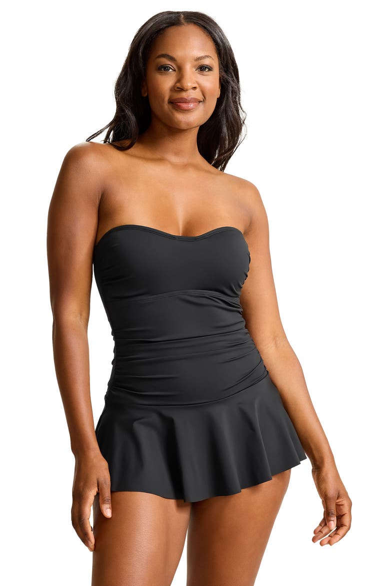 Novelty Skirted UPF 50+ One-Piece Swimsuit, Alternate, color, BLACK