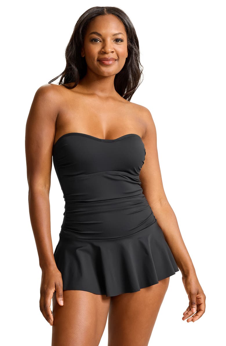 Tommy Bahama Novelty Skirted UPF 50+ One-Piece Swimsuit, Alternate, color, Black