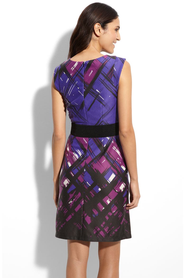 Belted Ponte Knit Sheath Dress, Alternate, color, PURPLE PLUM