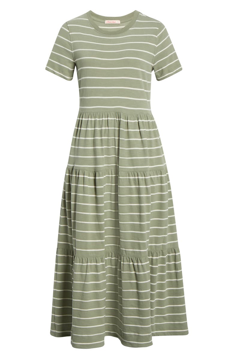 Marine Layer Luxe Stripe Sueded Cotton Tiered Midi Dress, Alternate, color, Olive Stripe