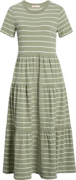 Marine Layer Luxe Stripe Sueded Cotton Tiered Midi Dress
