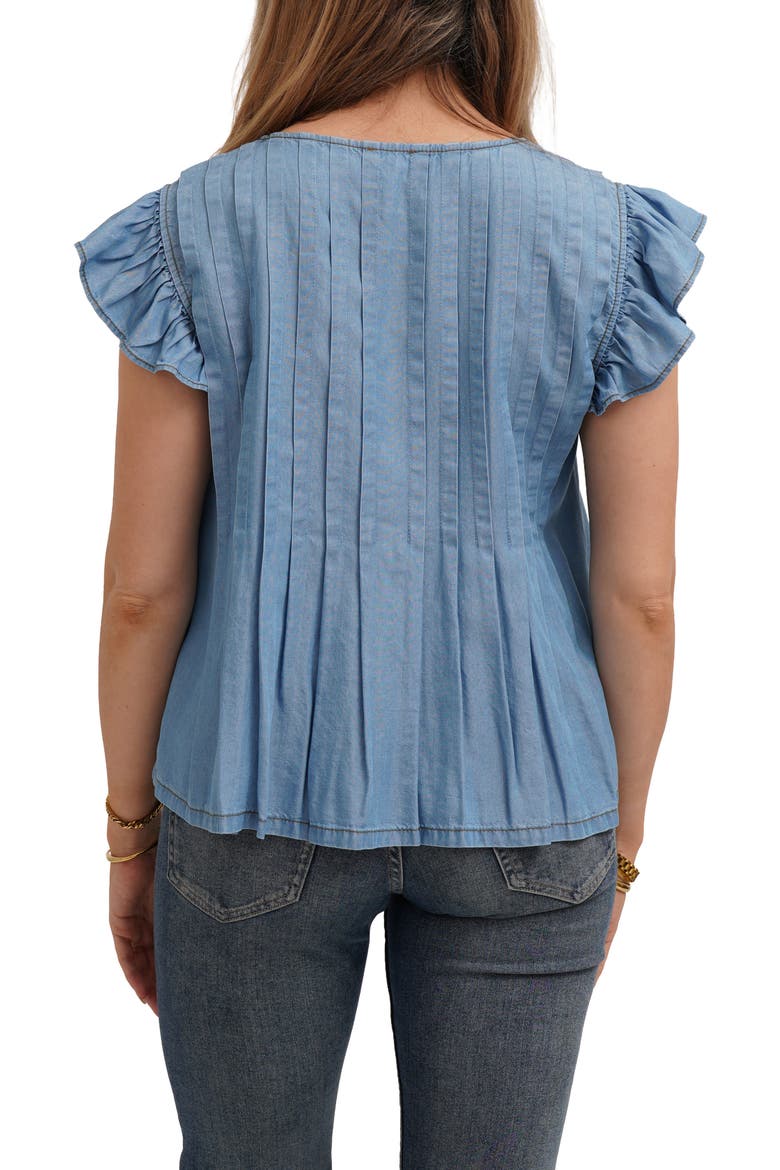 Pleated Top, Alternate, color, MISTY DENIM