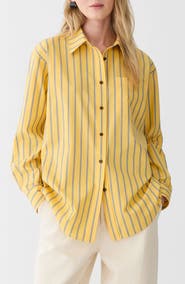 Lafayette 148 New York Boyfriend Oversize Stripe Cotton Button-Up Shirt