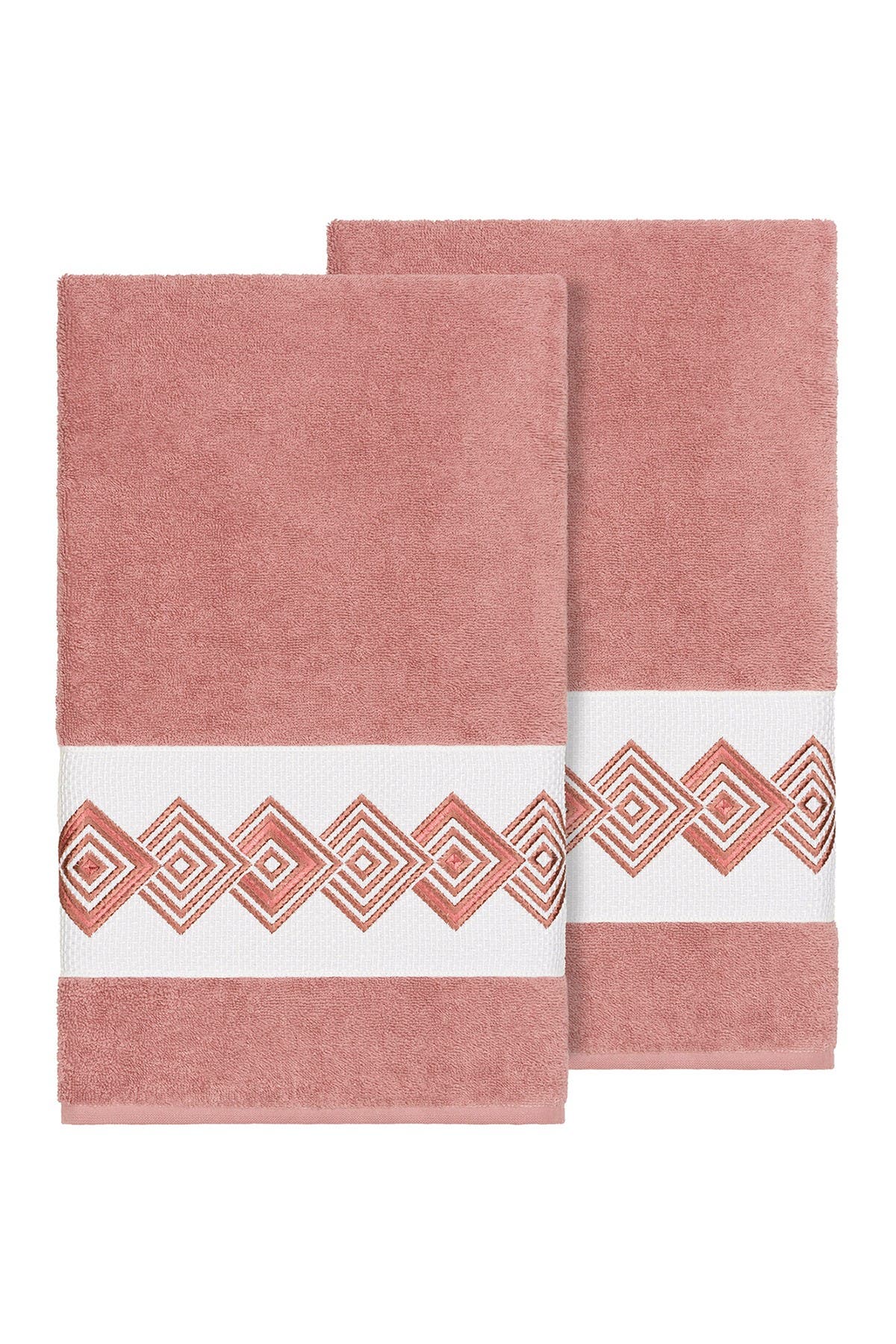 Linum Home Textiles Noah Embellished Bath Towel - Set of 2 - Tea Rose