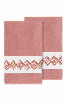 Linum Home Textiles Noah Embellished Bath Towel - Set of 2 - Tea Rose