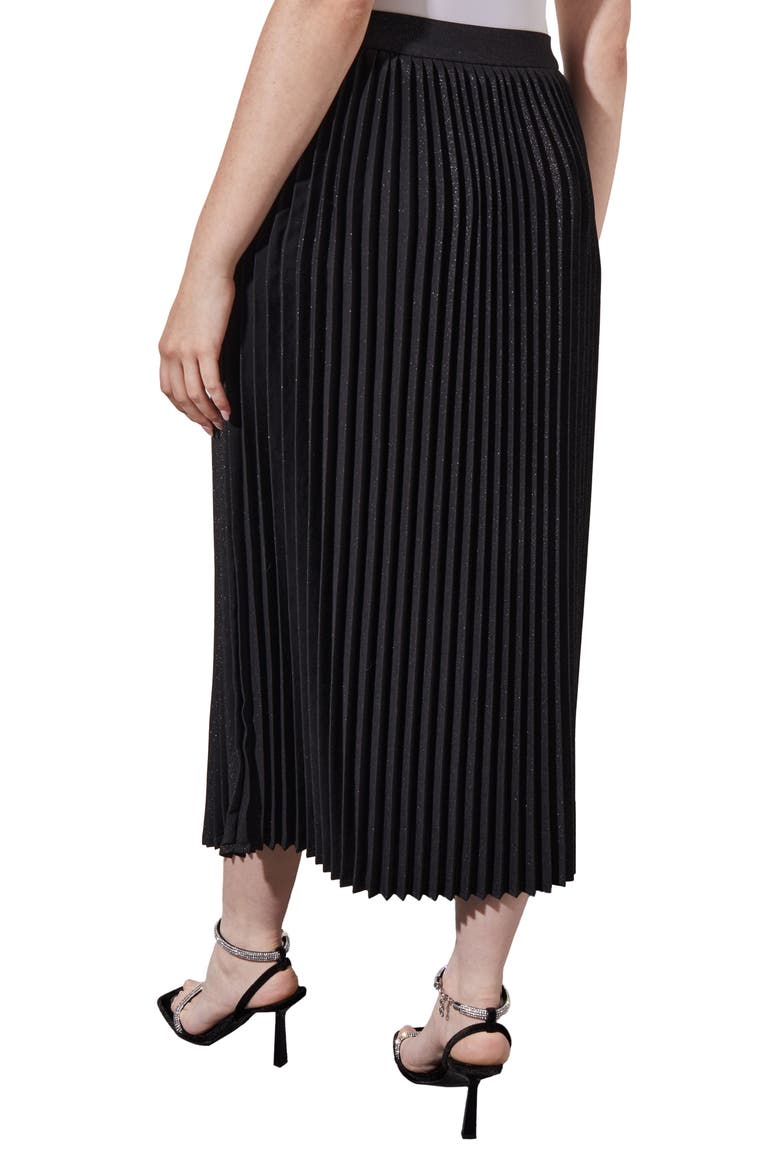 Pleated Metallic Shimmer Midi Skirt, Alternate, color, BLACK/ SILVER