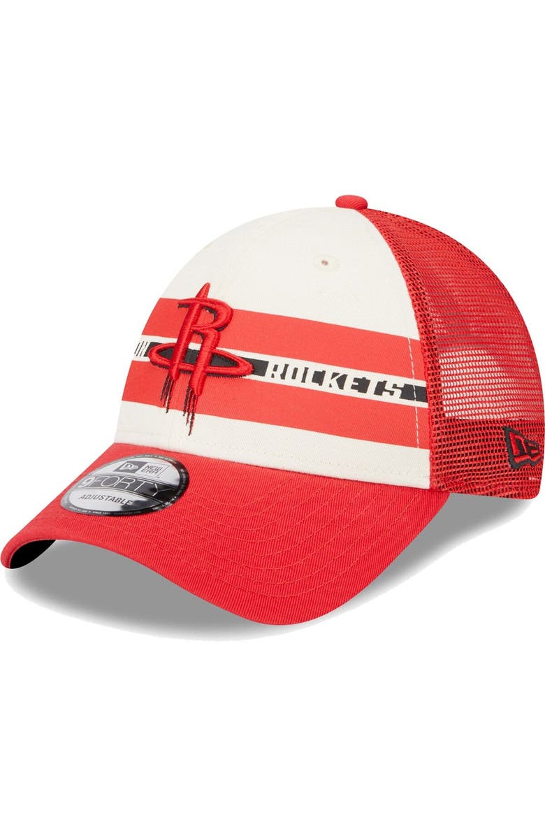 New Era Men's New Era Houston Rockets Red Stripes 9FORTY Trucker Snapback Hat, Main, color, 