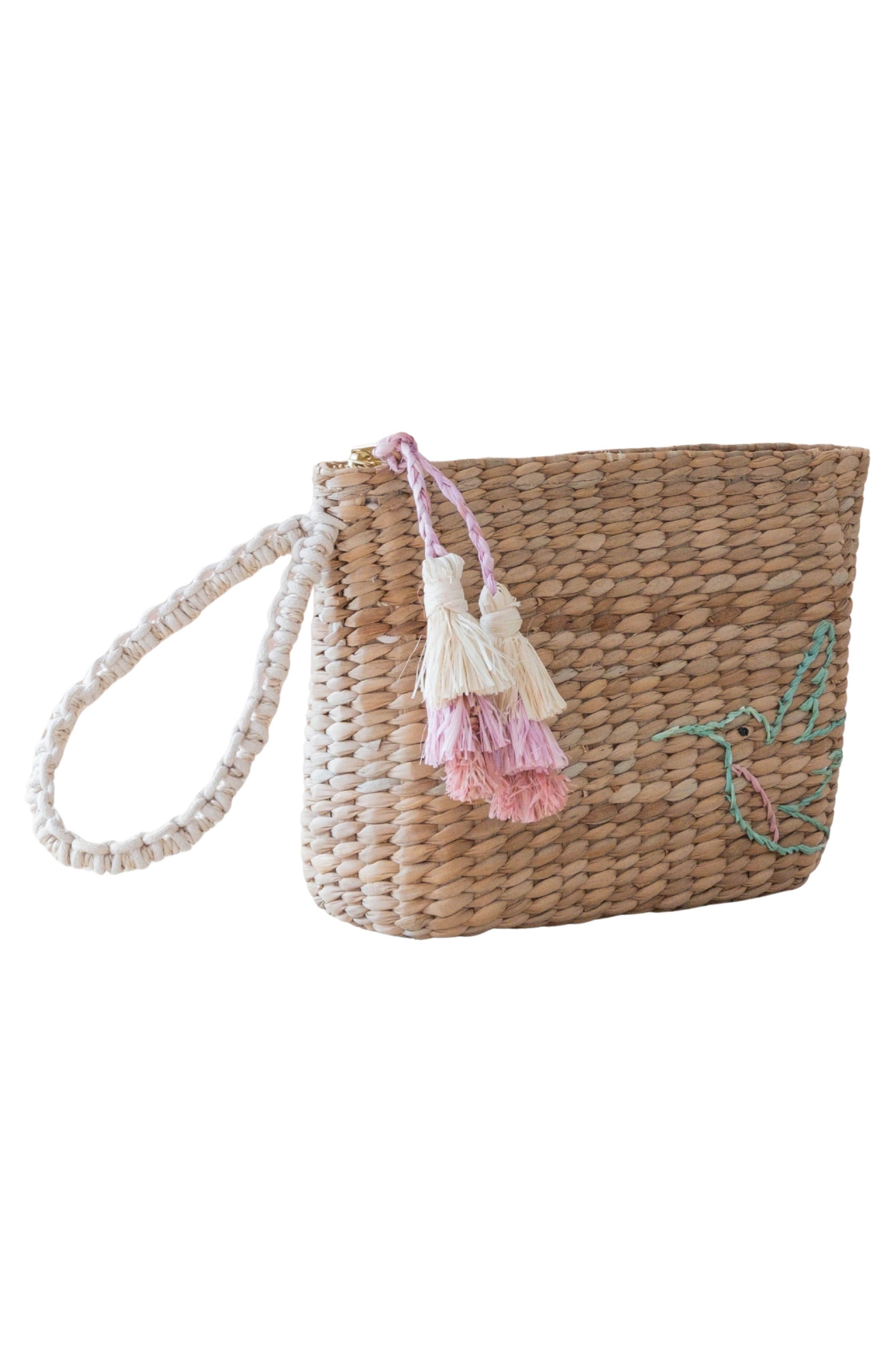 LIKHA Hummingbird Embroidered Straw Pouch, Alternate, color, 