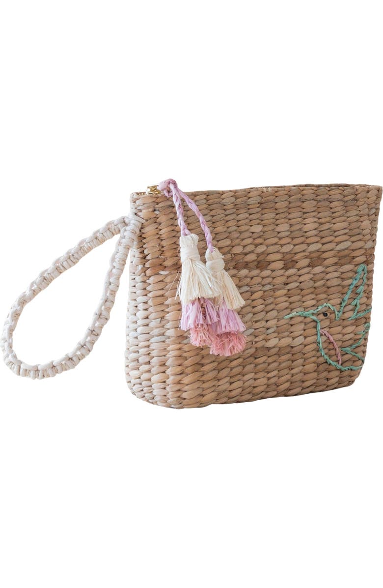 LIKHA Hummingbird Embroidered Straw Pouch, Alternate, color,