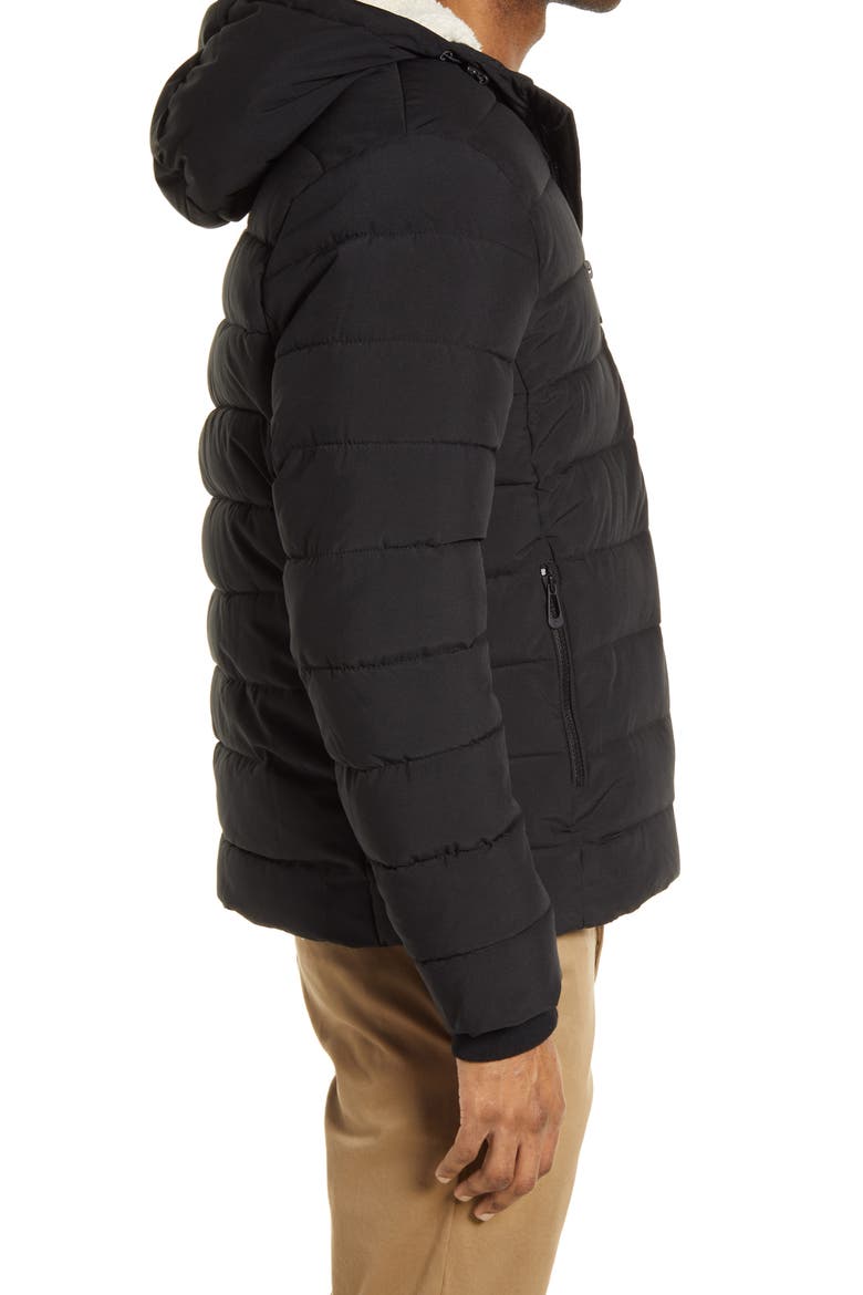 High Pile Fleece Lined Hooded Puffer Jacket, Alternate, color, BLACK