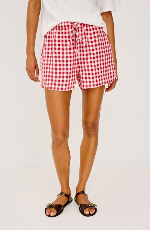 Jenner Gingham Pull-On Linen Shorts