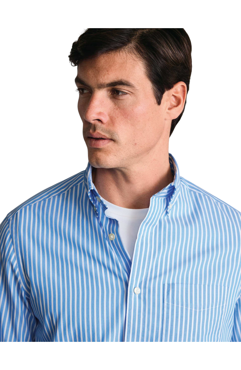 Charles Tyrwhitt Stripe Stretch Washed Poplin Shirt, Alternate, color, Ocean Blue