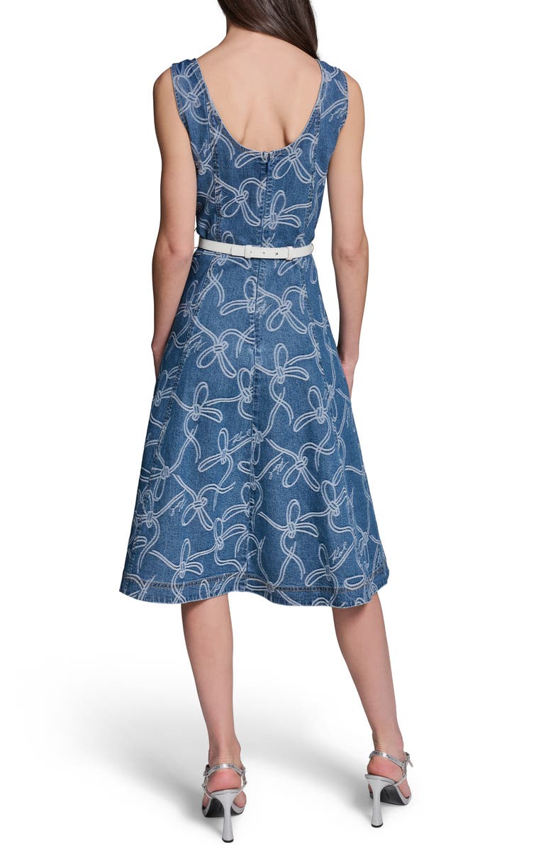 KARL LAGERFELD PARIS Sleeveless Belted Denim Dress, Alternate, color, Medium Indigo