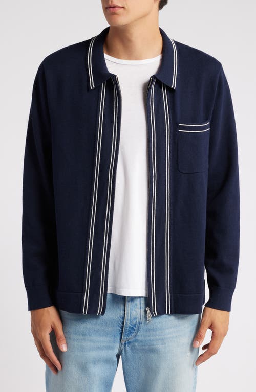 Wax London Amble Stripe Stitch Pocket Zip Cardigan in Navy 