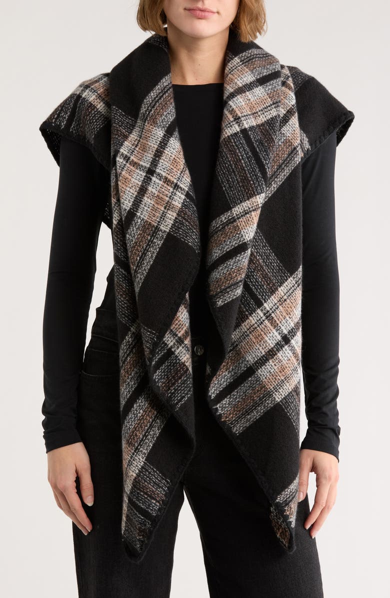 Vince Camuto Classic Plaid Triangle Scarf, Main, color, Black Neutral