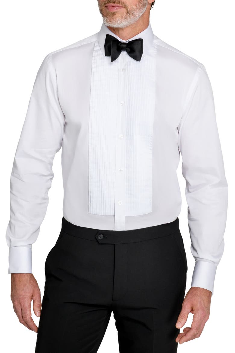 Slim Fit Pleated Tuxedo Shirt, Alternate, color, WHITE