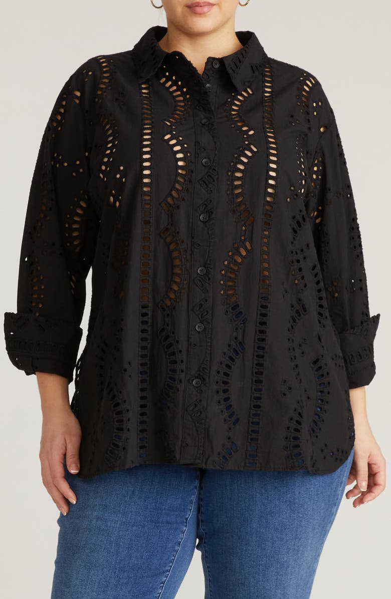 Universal Standard Embroidered Cotton Poplin Blouse, Main, color, Black
