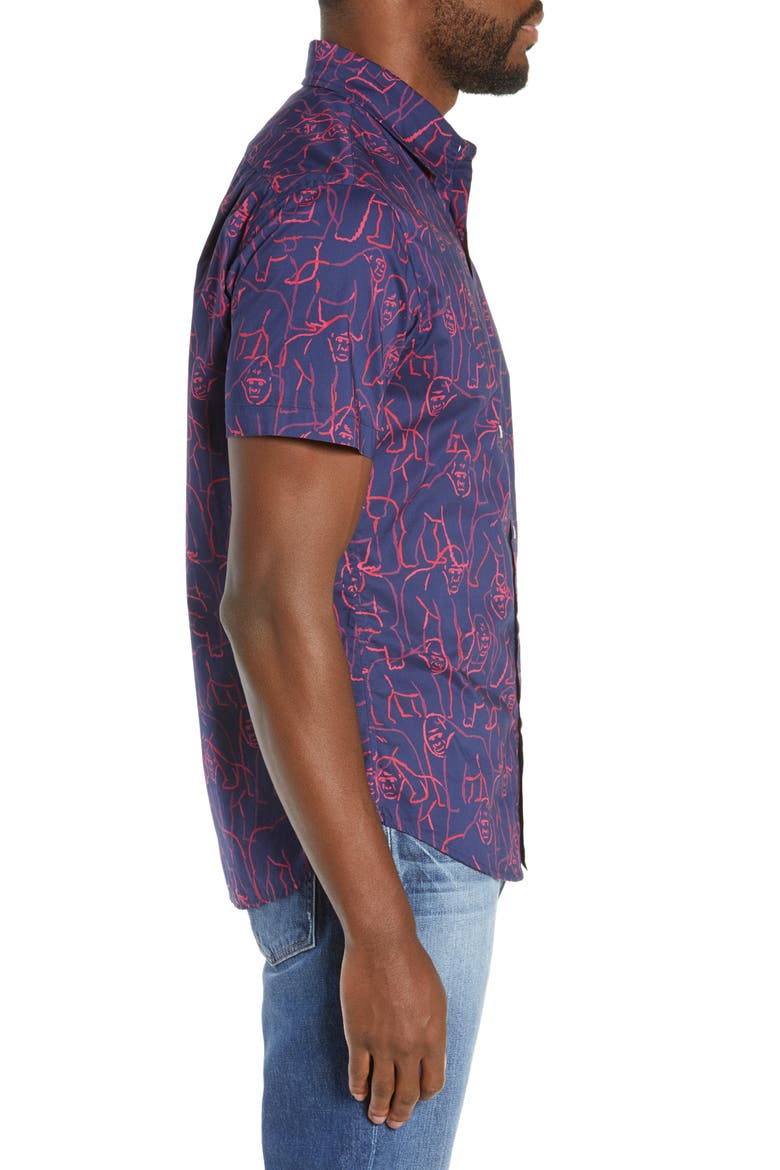 Riviera Slim Fit Gorilla Print Sport Shirt, Alternate, color, GORILLA - MEDIEVAL BLUE