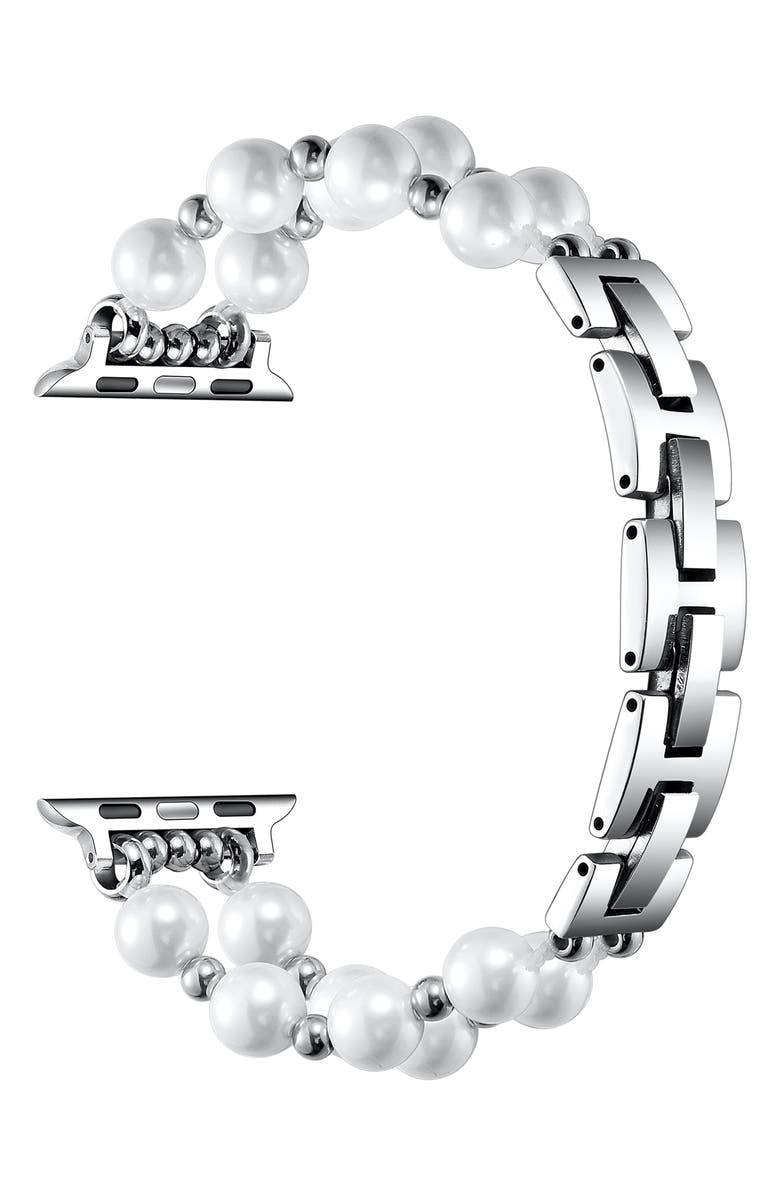 The Posh Tech Sheridan Faux Pearl Apple Watch<sup>®</sup> Watchband, Alternate, color, Silver