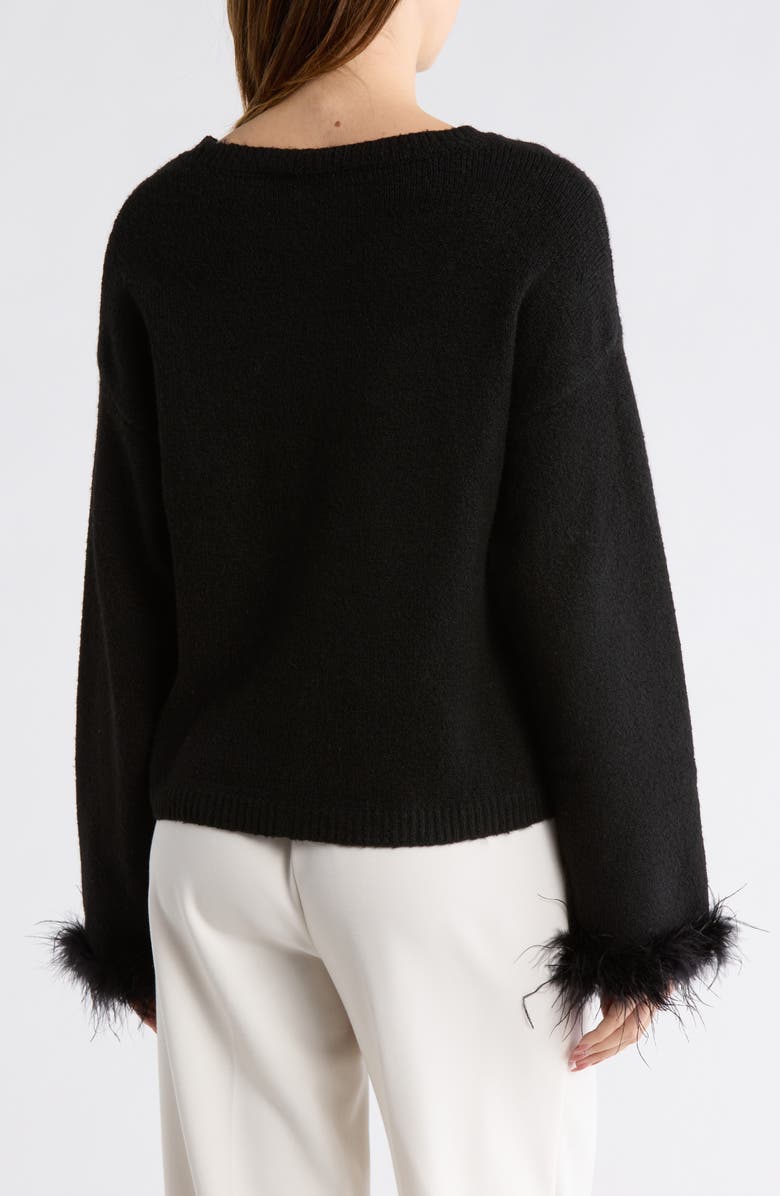 WAYF Feather Trim Sweater, Alternate, color, Black