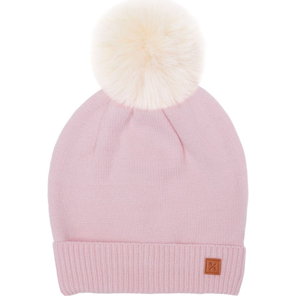 Northern Classics Knit Winter Hat With Faux Fur Pom In Pink