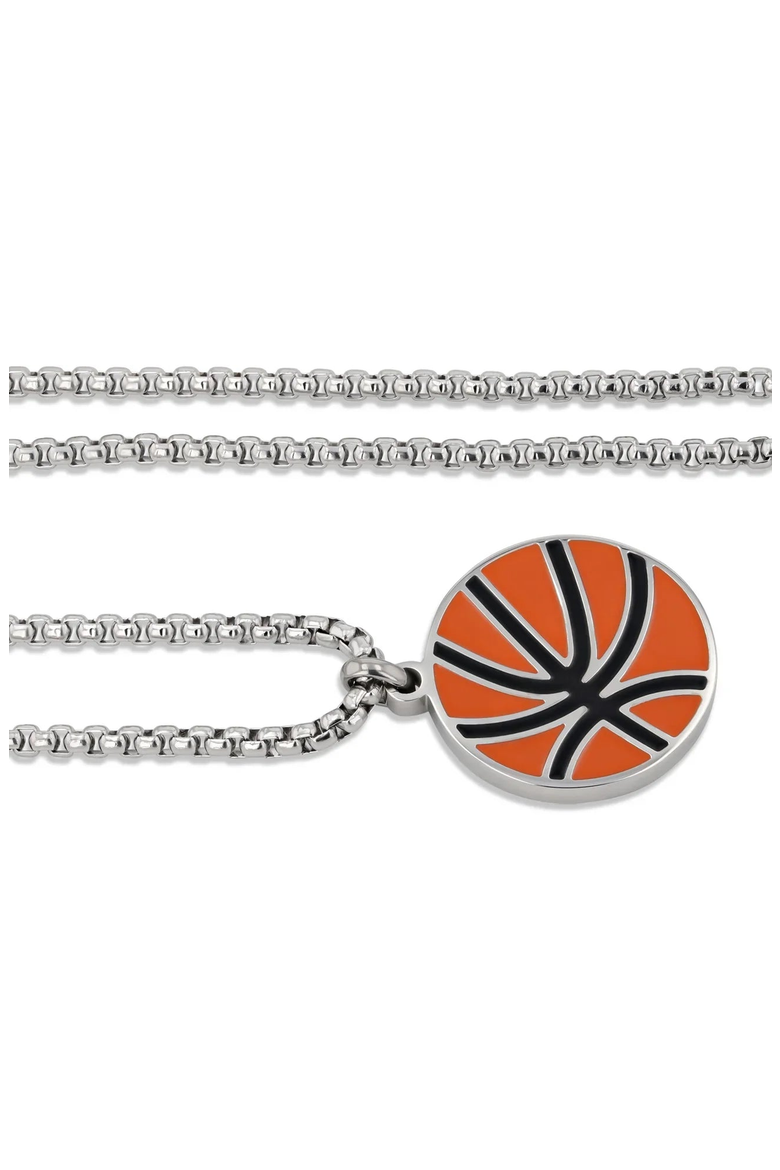 Stainless Steel Basketball Pendant Necklace with Chain, Alternate, color, Orange / 18in