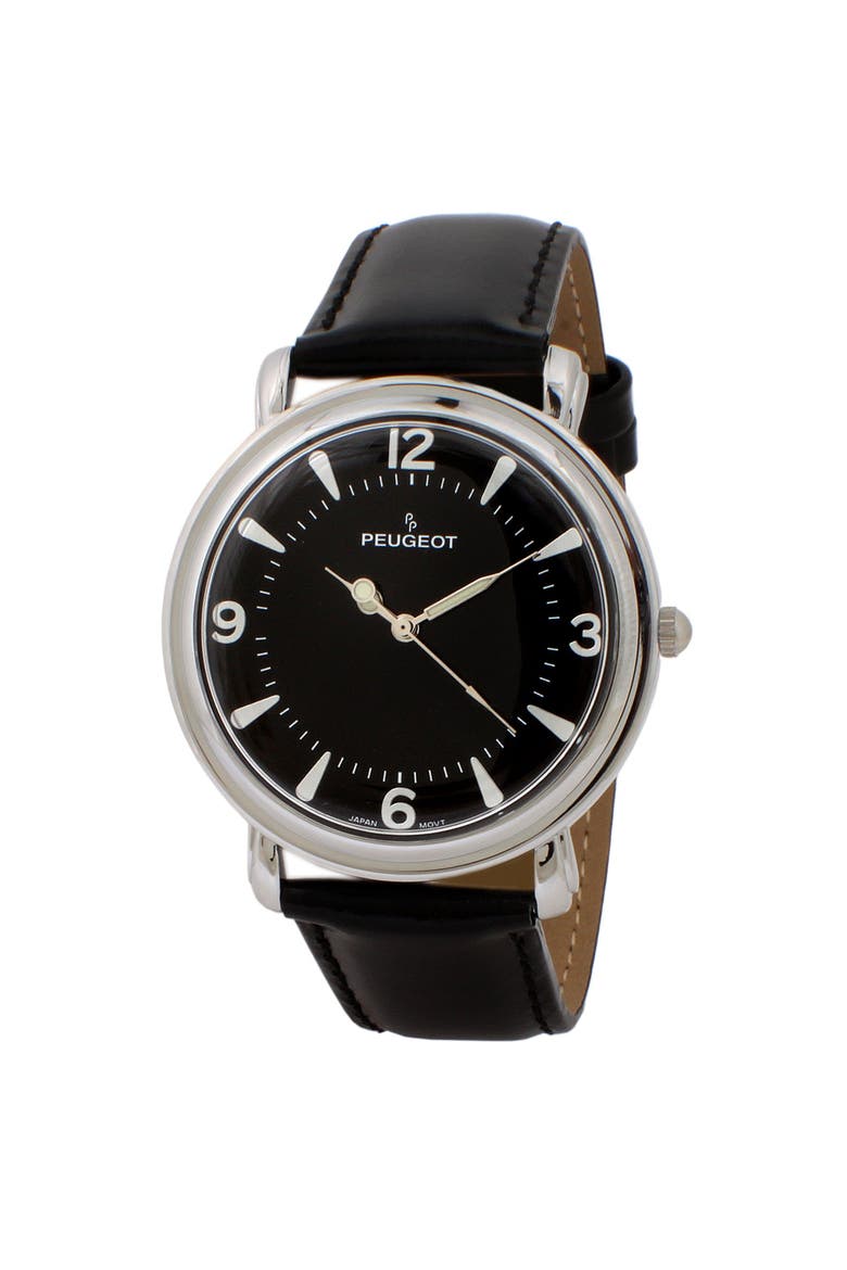 Retro Design Domed Crystal Leather Strap Watch - 38MM, Alternate, color, Black