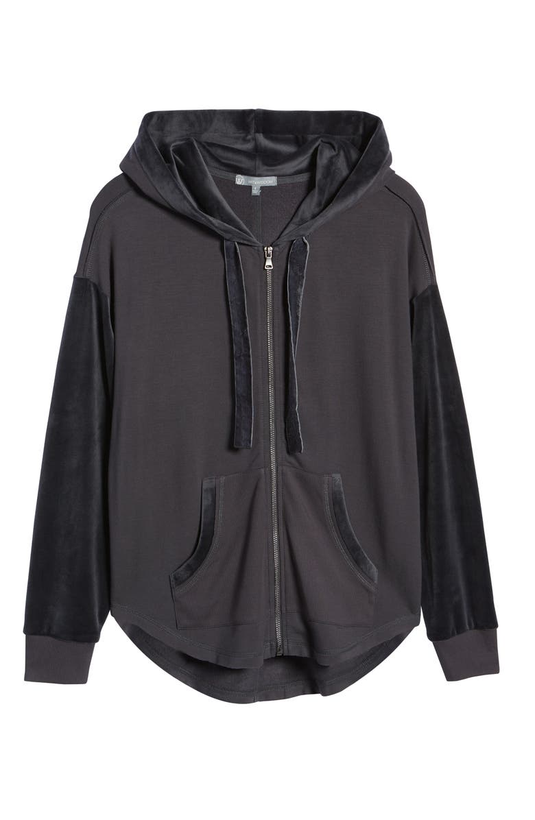 Wit & Wisdom Mixed Media Shirttail Hem Hoodie, Alternate, color,