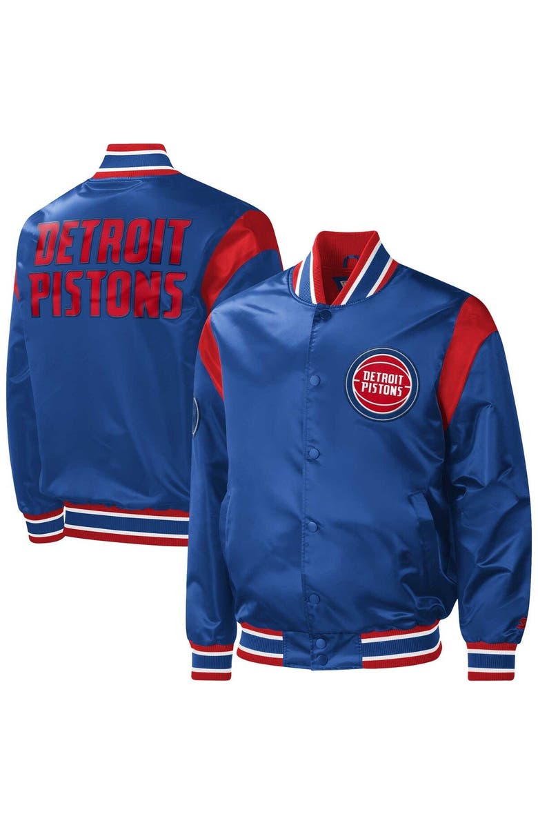 STARTER Men's Starter Blue Detroit Pistons Force Play Satin Full-Snap Varsity Jacket, Main, color, 