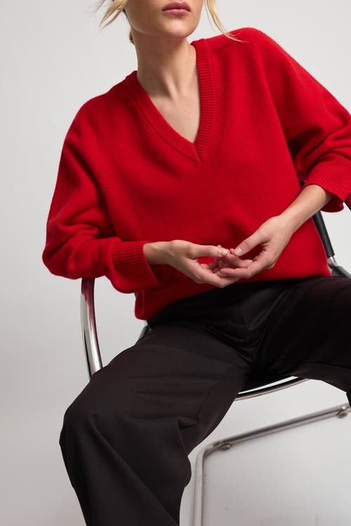 Almina Concept Wool V Neck Sweater In Red