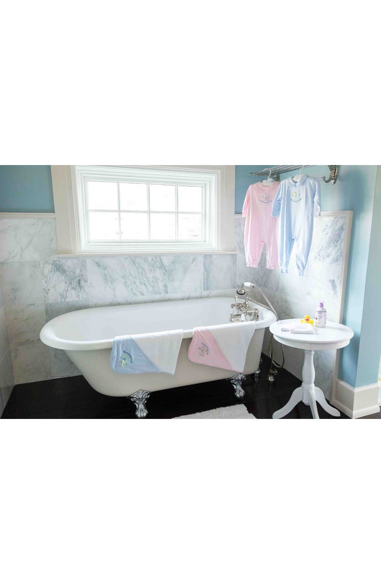 Florence Eiseman Stripe Knit Towel Set With Rocking Horse, Alternate, color, Light Blue, White