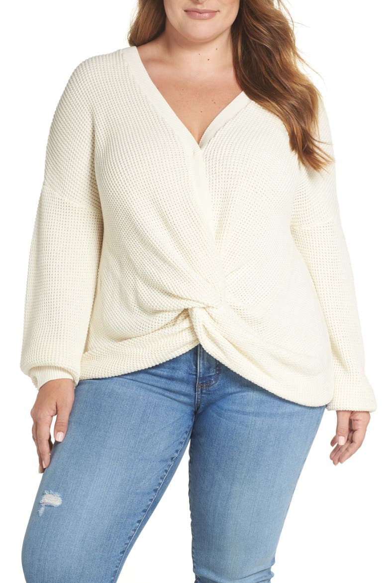 Twist Front Sweater, Alternate, color, IVORY