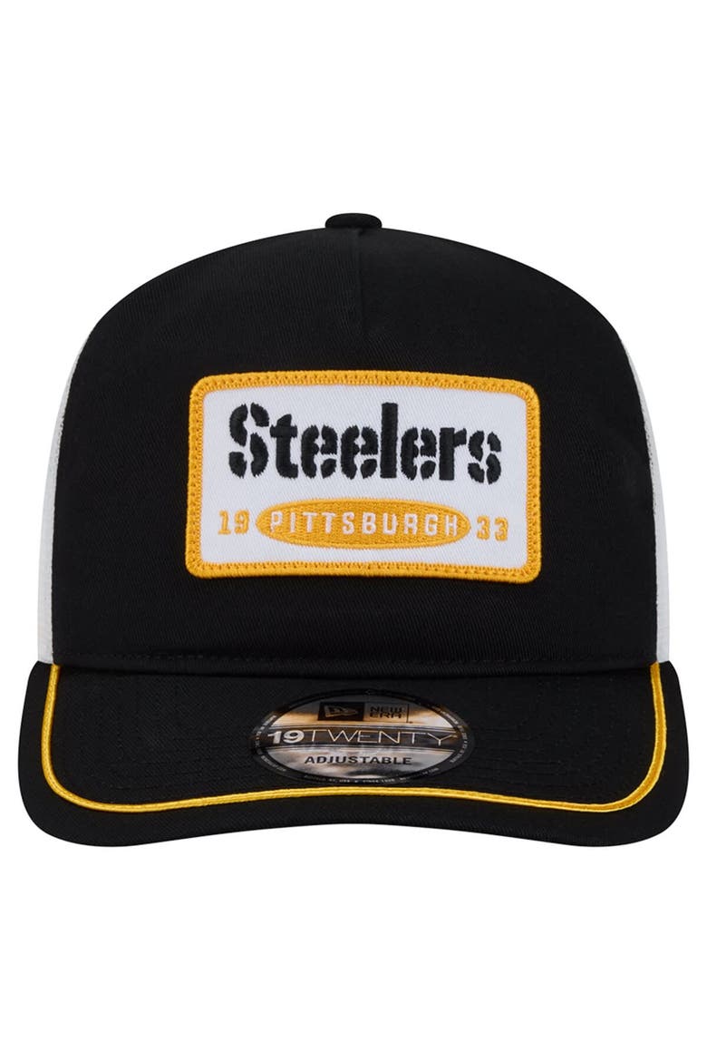 Men's New Era Black/White Pittsburgh Steelers Patch 19TWENTY Adjustable Hat, Alternate, color, Black